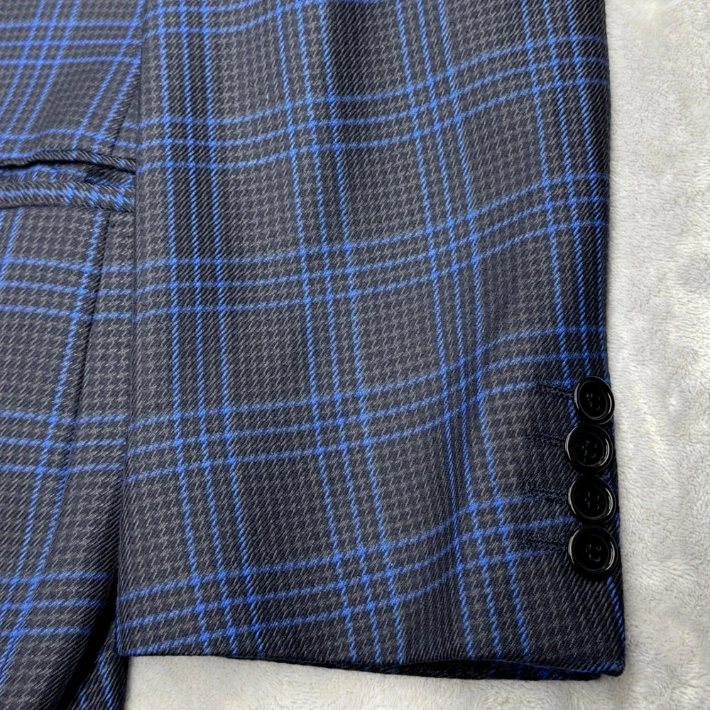 EXTREMA ZANETTI Zegna Blazer 44R US 54R IT Blue Windowpane Plaid Super 120s Wool